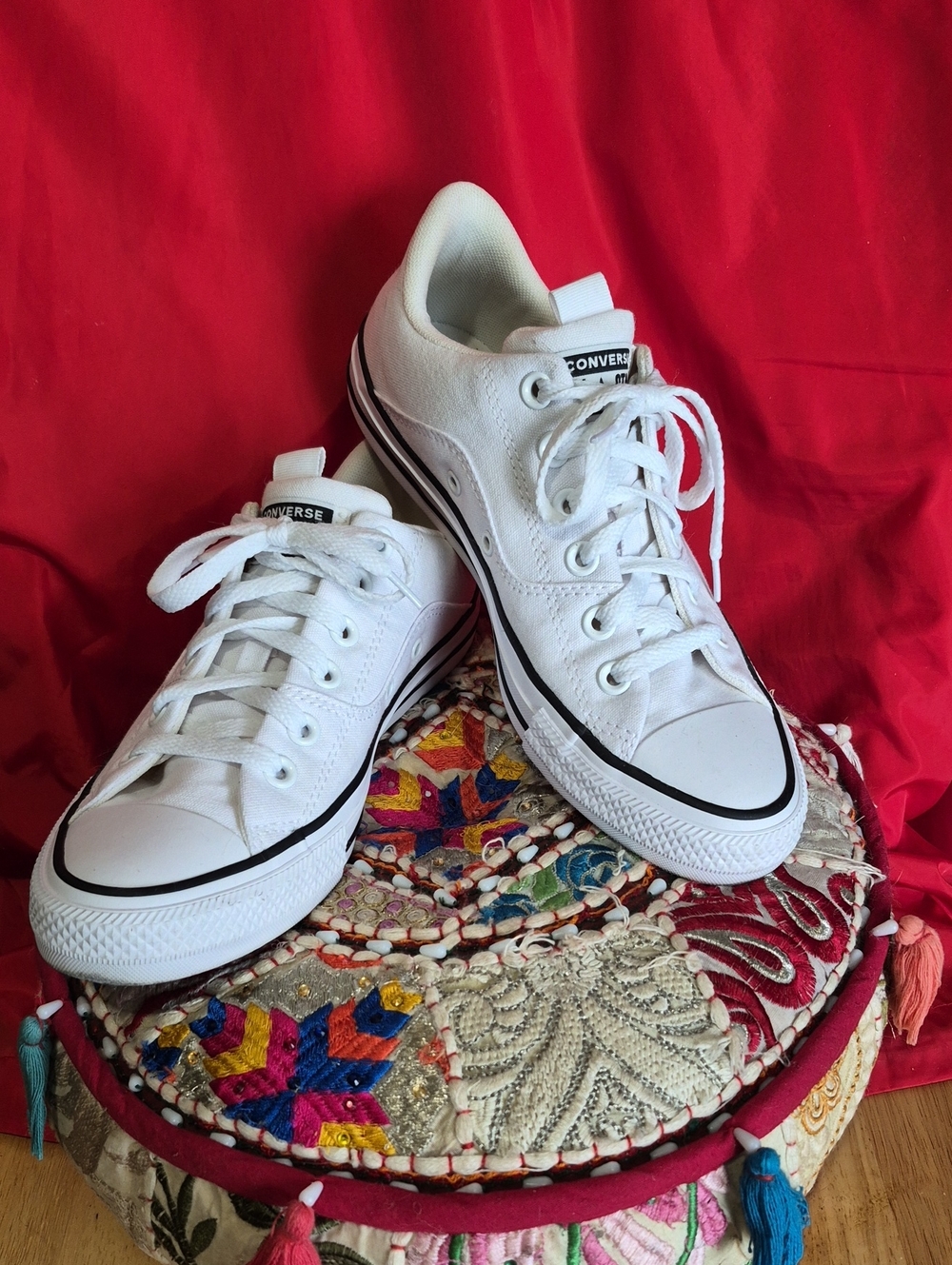 Converse White Low Top Womens Sneakers with Black Trim